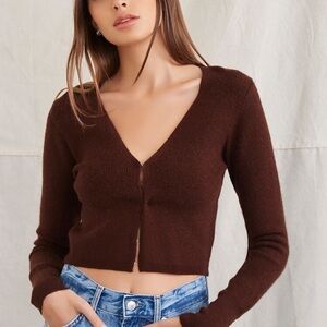 Forever 21 Sienna Chocolate Brown Hook and Eye V Neck Cardigan Sweater Medium M